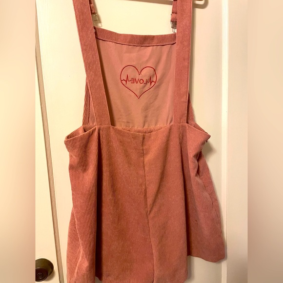 NWOT 1XL Pink LOVE Embroidered Corduroy Shortalls Overalls / Jumper 1X / 14 💗 - Picture 5 of 6